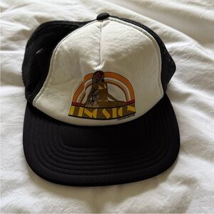 Stussy Black and White Trucker Hat with Graphic